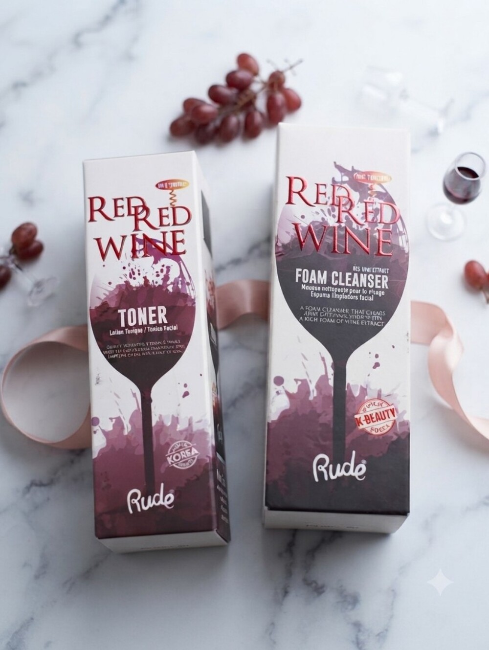 RUDE Red Wine Toner & Foam Cleanser Duo - Burgundy Pink Packaging